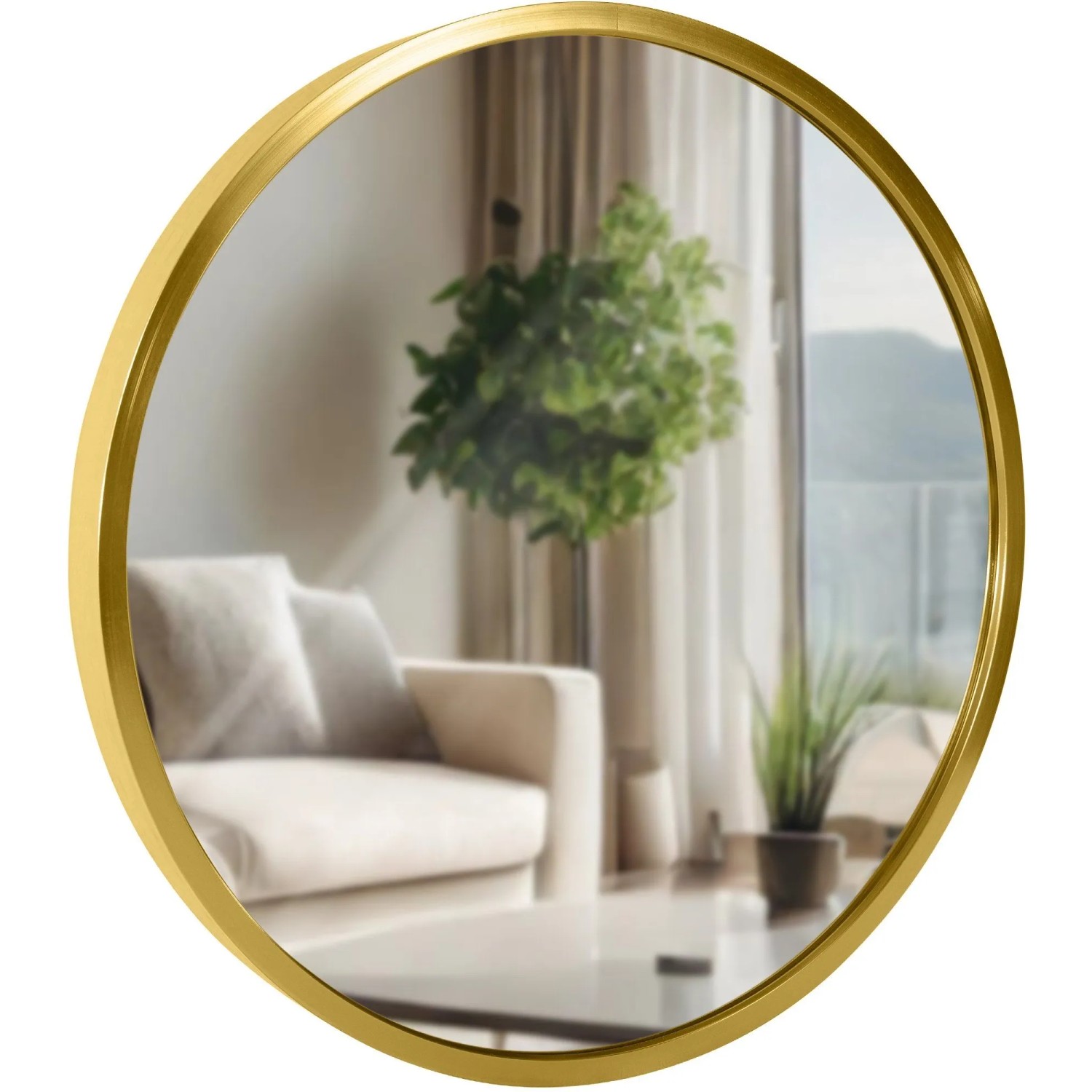 DELUKE Wandspiegel GDANSK Metall Gold Glanz 30x3x30cm Runder Spiegel Wand Hängespiegel Schlafzimmer Flur