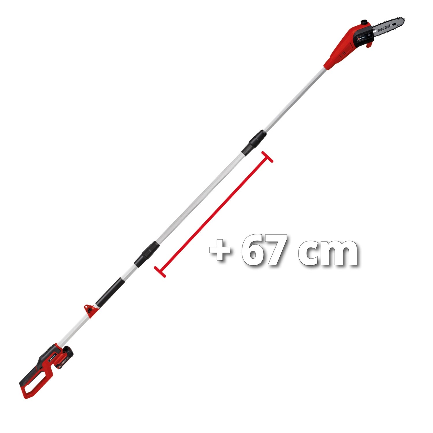 Einhell Akku-Hochentaster GC-LC 18/20 Li T-Solo mit Verlängerung, rot/silber.