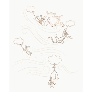 Vlies Fototapete: Winnie Puuh und Freunde schweben an Wolken im Wind.