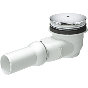 Grohe Ablaufgarnitur für Duschwanne mit Chrom-Abdeckung und waagerechtem Ablauf.