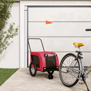 vidaXL Hundeanhänger, rot/schwarz, Oxford-Gewebe & Eisen. Sicherer Transport für Hunde am Fahrrad.