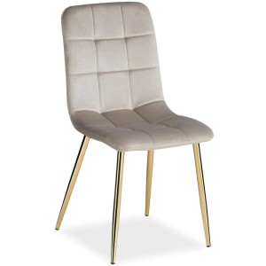 Eleganter Esszimmerstuhl Homestyle4u in Beige Samt mit gesteppter Rückenlehne und goldenen Metallfüßen. Polsterstuhl.