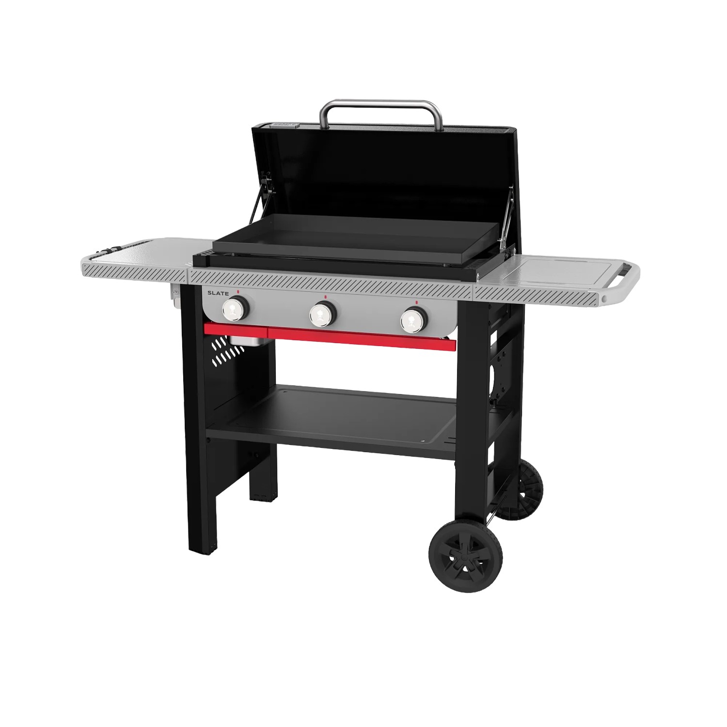 Weber Gasgrill Slate GPD Premium Plancha 71 cm, schwarz, mit 3 Brennern und Ablagetischen.