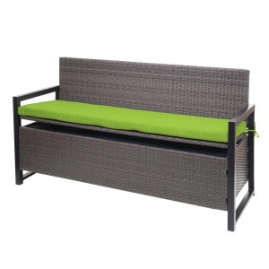 MCW Poly-Rattan 3er Sitzbank, grau-meliert, mit grünen Kissen. Gartenbank mit integriertem Staufach.
