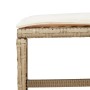 Detailansicht: Beige Poly Rattan Hocker mit cremeweißem Kissen, Teil der vidaXL Garten-Essgruppe.