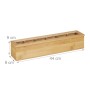 Längliche Relaxdays Teebox aus hellem Bambus mit 6 Fächern und transparentem Sichtfenster, 44x9x9 cm. Für Teebeutel Aufbewahrung.