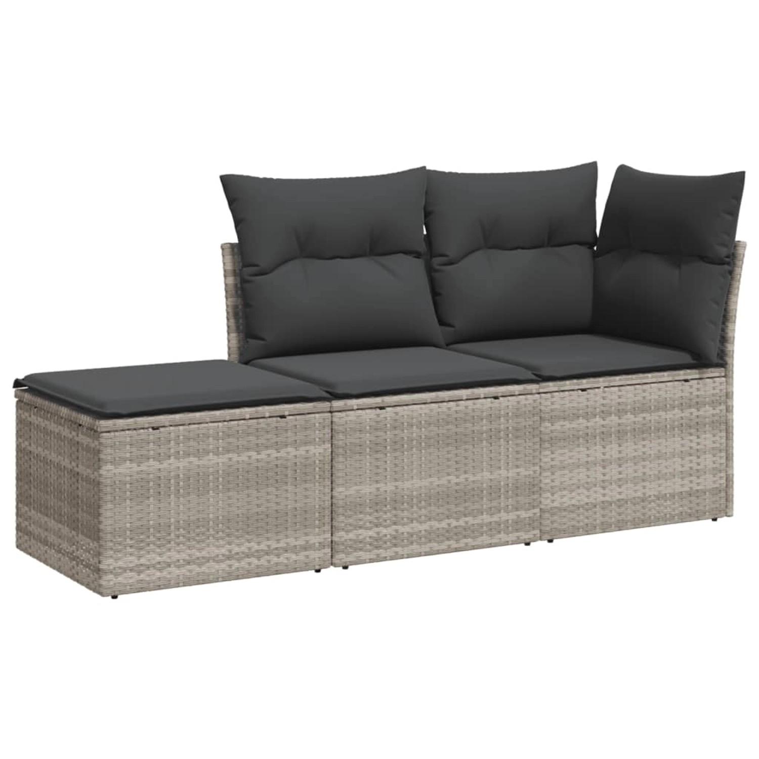 vidaXL 3-tlg Garten-Sofagarnitur mit Kissen Hellgrau Poly Rattan Modell 3