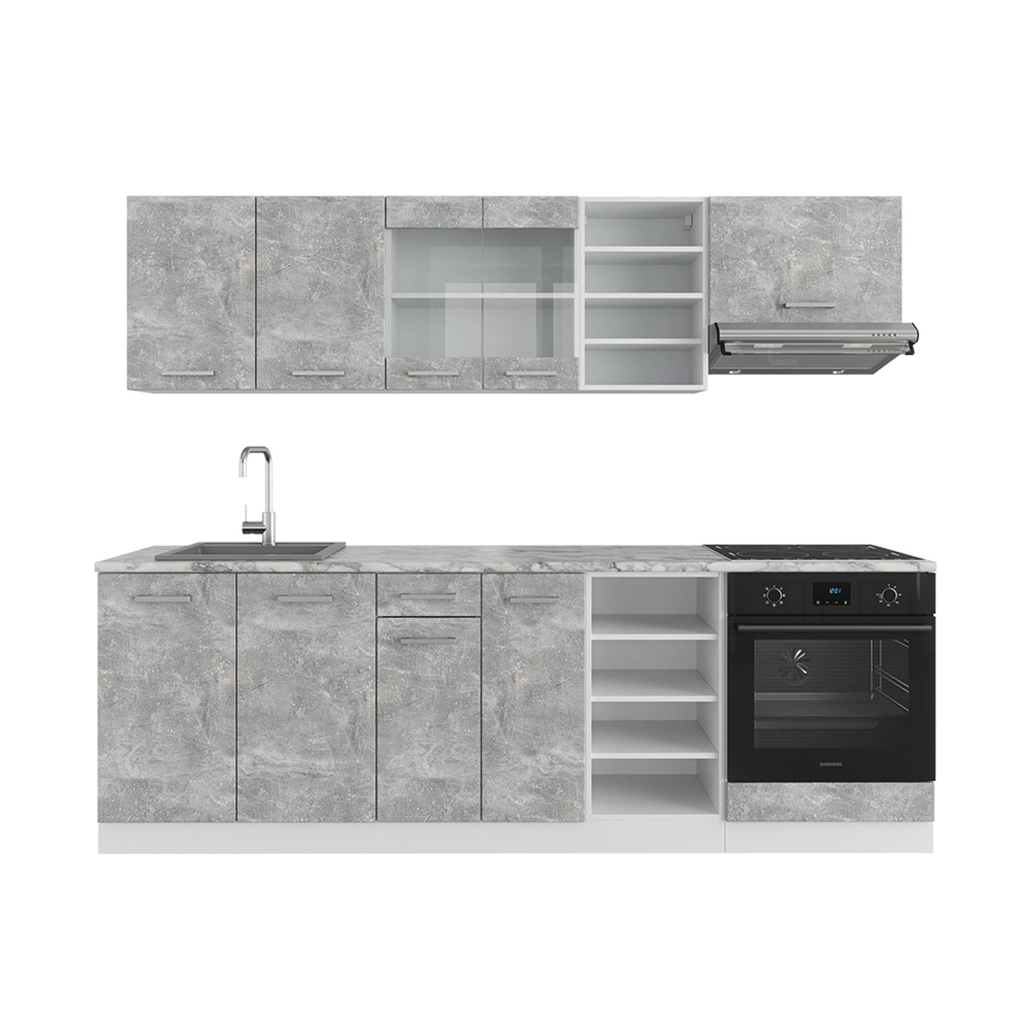 Vicco R-Line Küchenzeile Beton/Weiß 240 cm AP Marmor günstig online kaufen