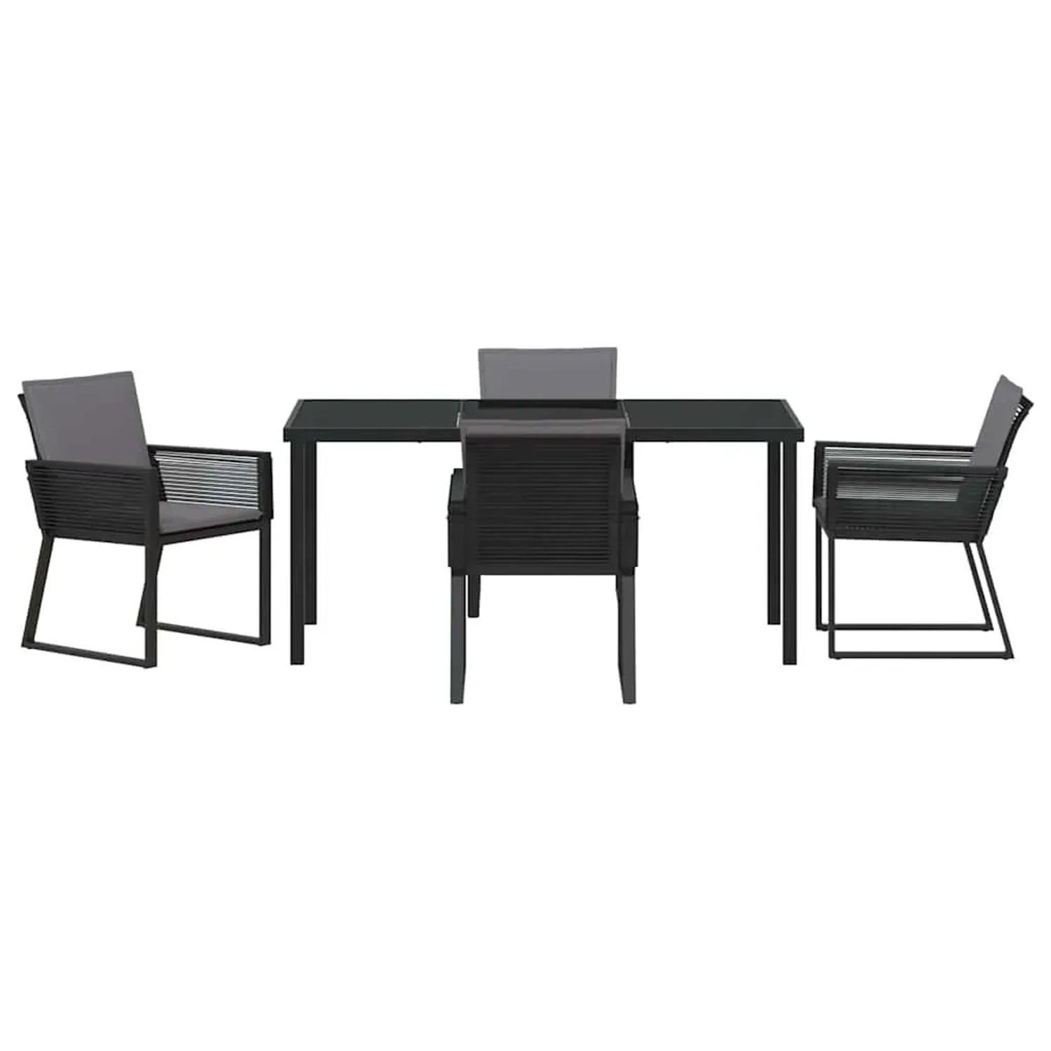 Schwarze 5-teilige Garten Essgruppe aus Poly Rattan von vidaXL. Gartenmöbel Set mit Tisch und Stühlen.