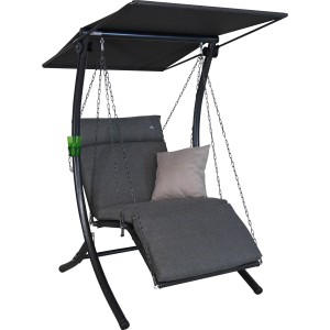 Angerer Hollywoodschaukel Swing Smart Stone, 1-Sitzer mit Sonnendach und grauem Kissen.