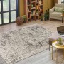 Grauer Kurzflor Teppich im Vintage-Look, 80x150 cm, orientalisches Design.