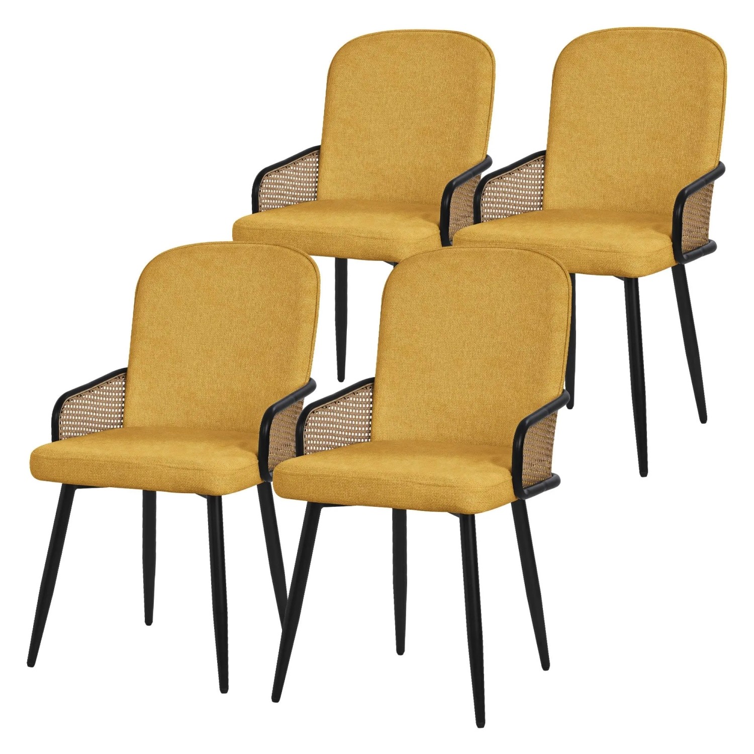 ML-Design Esszimmerstühle 4Er Set Senf mit Stoffbezug Rattan-Optik