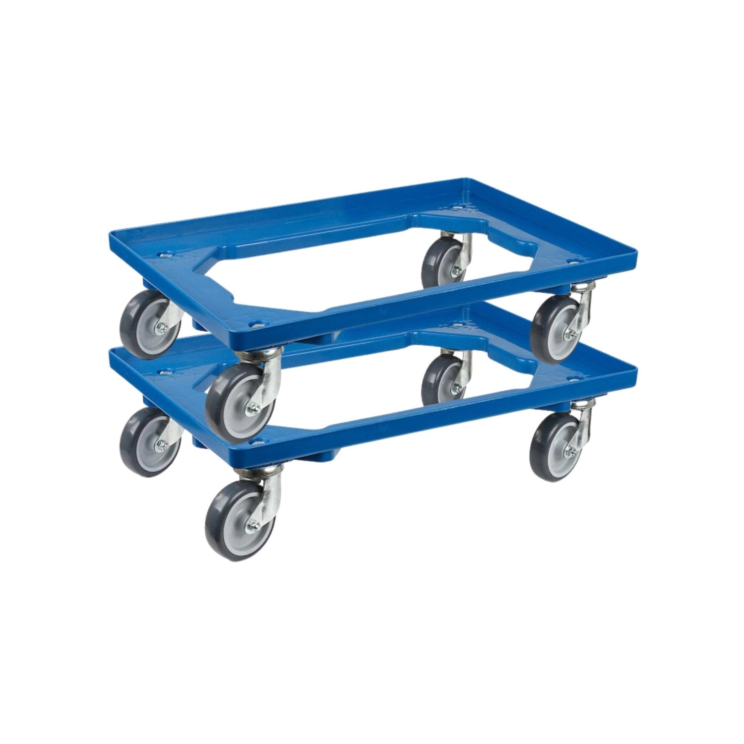 PROREGAL SparSet: 2 blaue Transportroller für Euroboxen (60x40 cm) mit Gummirädern, Traglast 300 kg.