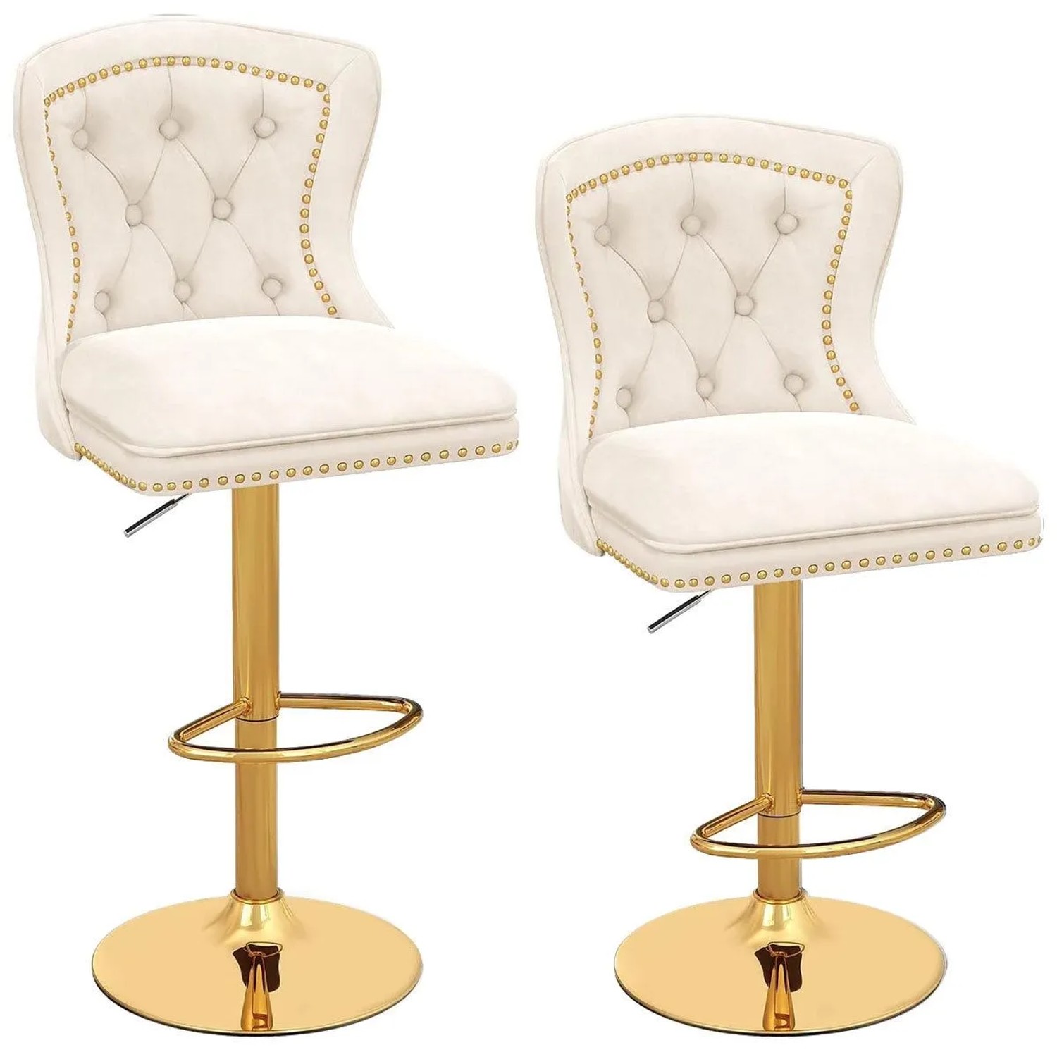 Costway 2er Set Barhocker mit Rückenlehne & Metallfuß für Zuhause Beige