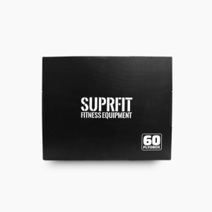 Schwarze Suprfit Baltrun Holz-Plyobox für Fitness-Sprungübungen. Deutlich sichtbar: 60 cm Seite, ideal für Sport & Training.