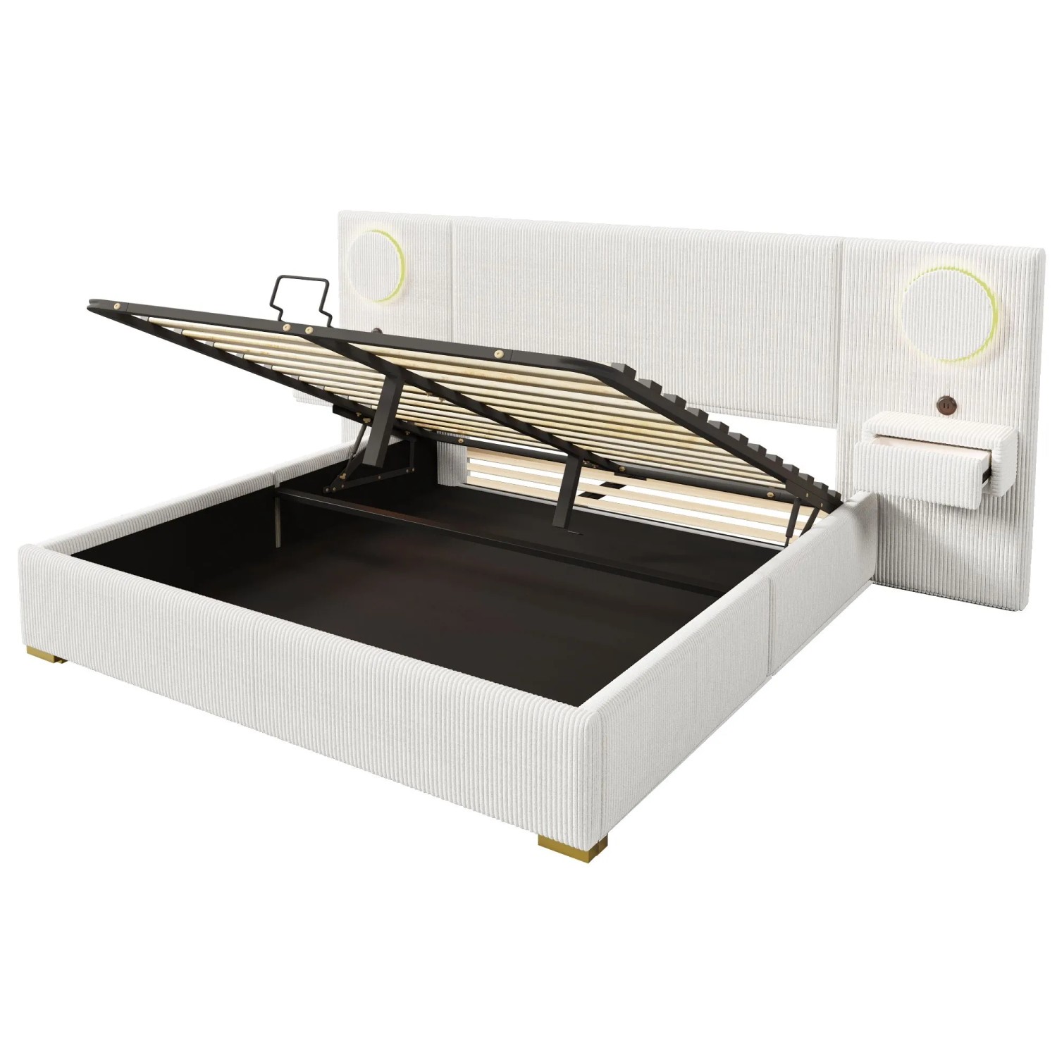 Merax Samt Polsterbett 180x200 cm Mit LED Kopfteil USB Hydraulischem Stauraum Beige