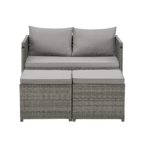 Graue Svita Athina Polyrattan Sitzgruppe für Balkon/Garten mit Kissen und Hockern.