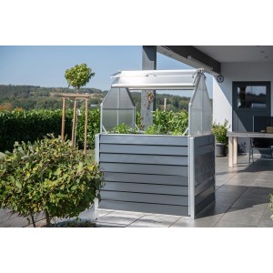 Westmann Metall-Hochbeet Store & Grow mit verstellbaren Dachpaneelen und Stauraum.