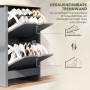 Dunkelgraue HOMCOM Schuhkommode mit zwei Klappfächern. Herausnehmbare Trennwand für Stiefel und High Heels. Platz für 8-12 Paar.