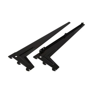 Zwei schwarze Einloch-Winkelträger, 48 cm, für Regalböden und Möbelbau.