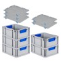 PROREGAL Spar Set: 5 graue Euroboxen mit blauen Griffen und 5 Auflagedeckel. Aufbewahrungsboxen aus Kunststoff.
