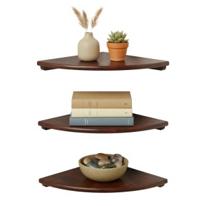 Relaxdays Wandeckregal Walnussholz Dunkelbraun 3 cm x 18 cm x 18 cm