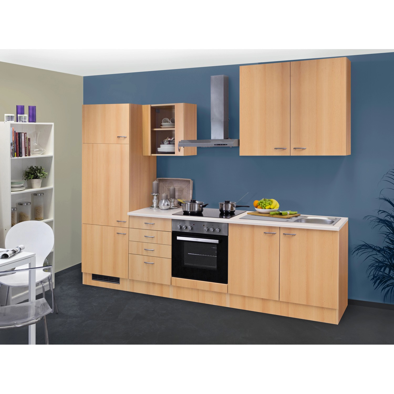 Flex-Well Classic Küchenzeile/Küchenblock Nano 270 cm Buche Nachbildung