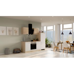 Flex-Well Küchenzeile Florida 220 cm in Weiß und Sonoma Eiche mit E-Geräten.