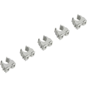 5 graue Klemmschellen EN 25 zur Befestigung von Leerrohren.