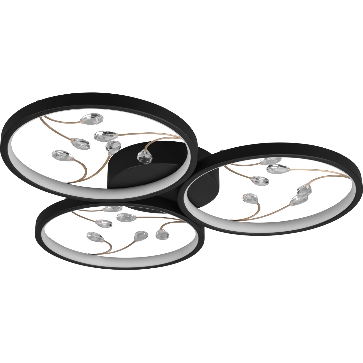 Schwarze Trio LED-Deckenleuchte Groovy mit Kristallbehang, dimmbar.
