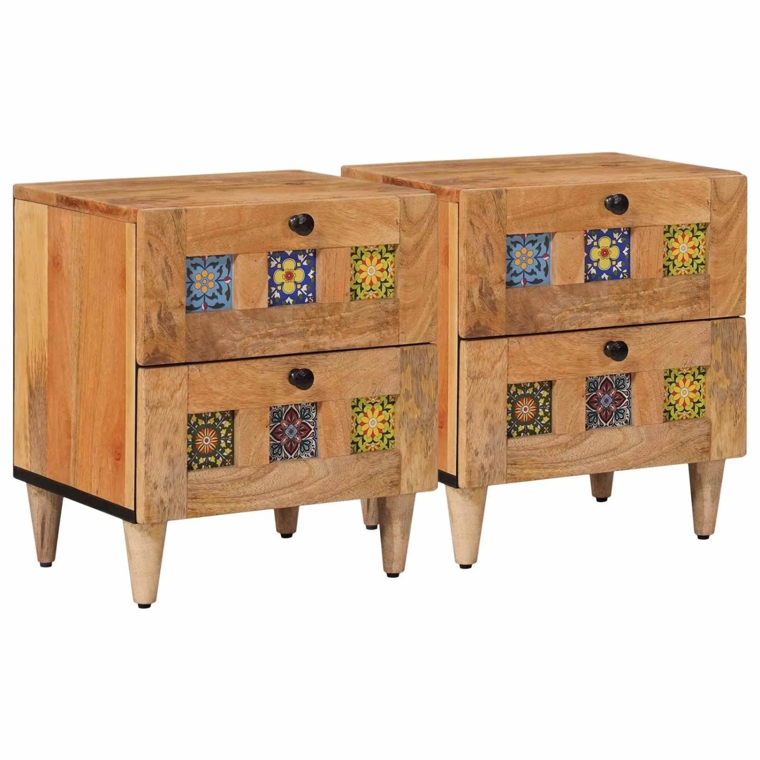 vidaXL Nachttisch 2 Stk Natur 40 x 33 x 46 cm Massivholz Mango 4018259