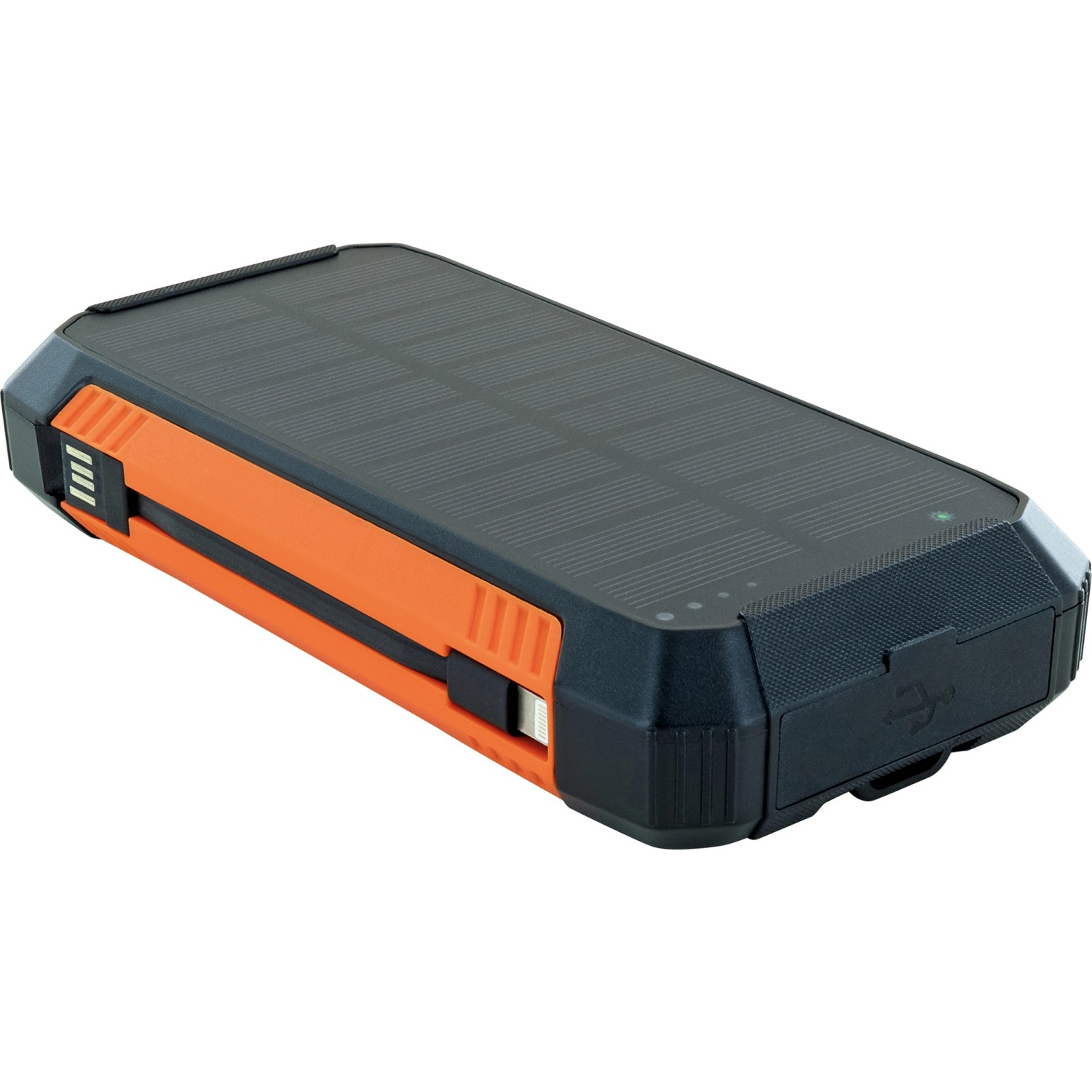 Schwaiger Solar-Powerbank mit Solarpanel, USB-Anschluss und Taschenlampe.