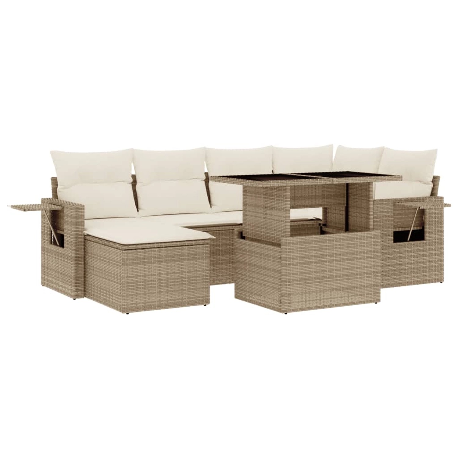 vidaXL 7-Tlg Garten-Sofagarnitur mit Kissen Beige Poly Rattan 3268048 günstig online kaufen