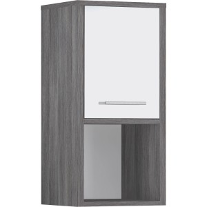 Astor Hängeschrank 33cm, Oslo Weiß-Grau, mit Tür und offenem Fach. Bad-Wandregal für mehr Stauraum.