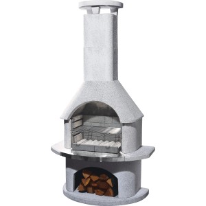 Buschbeck Gartengrillkamin Kreta II, weißer Grillkamin mit Holzfach und Grillrost.