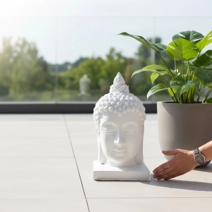 Relaxdays Buddha Kopf Polyresin Weiß Wetterfest 60 cm x 30 cm x 30 cm 2,5 kg