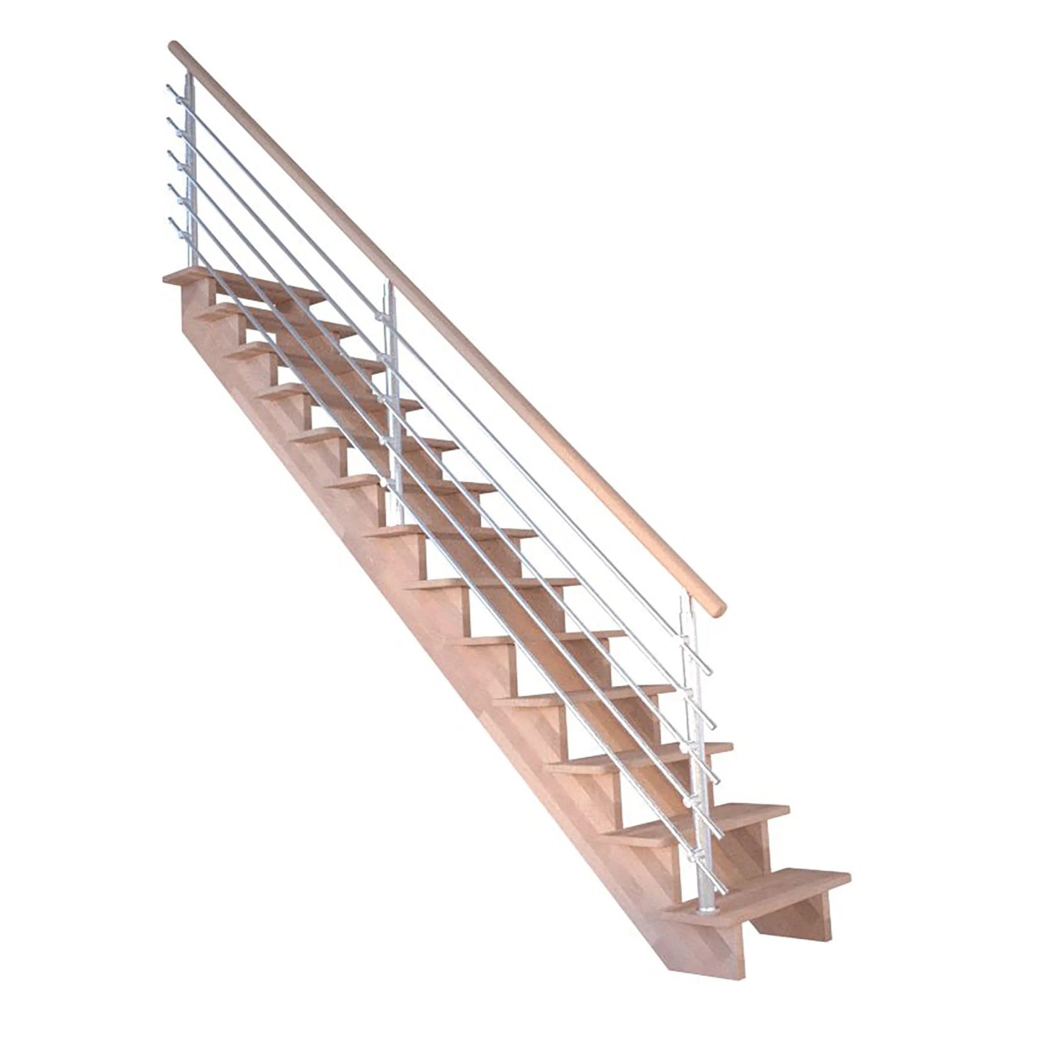 Treppe Lindos Buche Gerade 80 cm Design-Geländer-Edelstahl FSC® günstig online kaufen