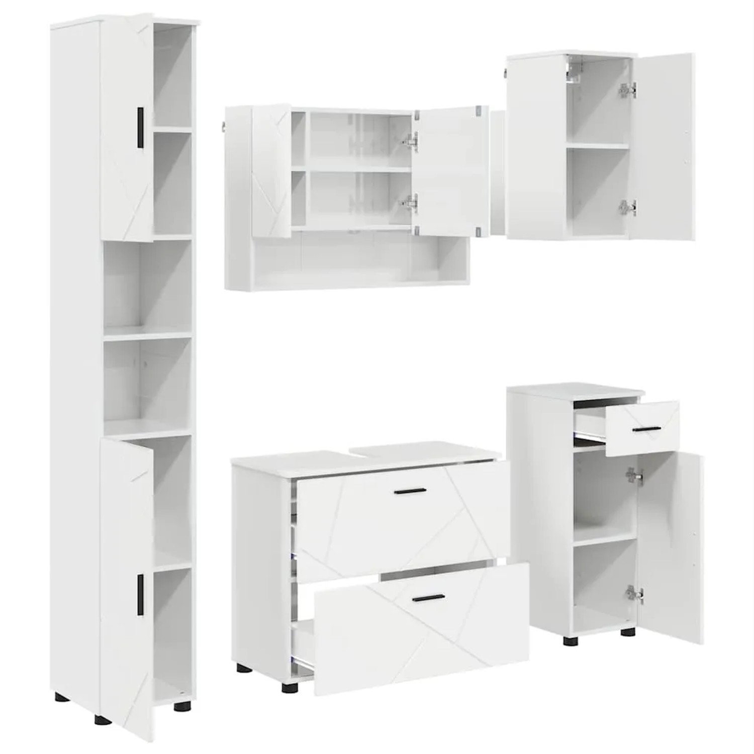 vidaXL Badezimmermöbel-Set 5-Tlg Hochglanz-Weiß Sperrholz und Metall 3393077