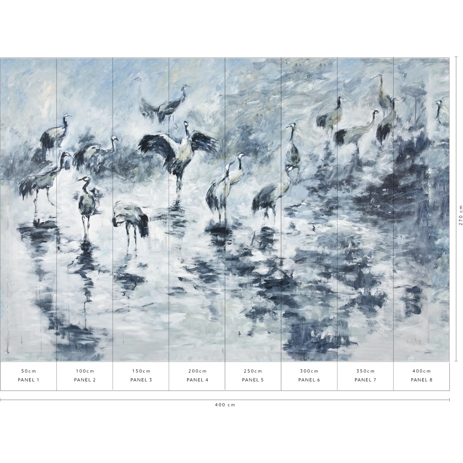Erismann Fototapete Guido Maria Kretschmer Kraniche blau, 4,0x2,7m. Wandbild mit Kranich-Motiv.