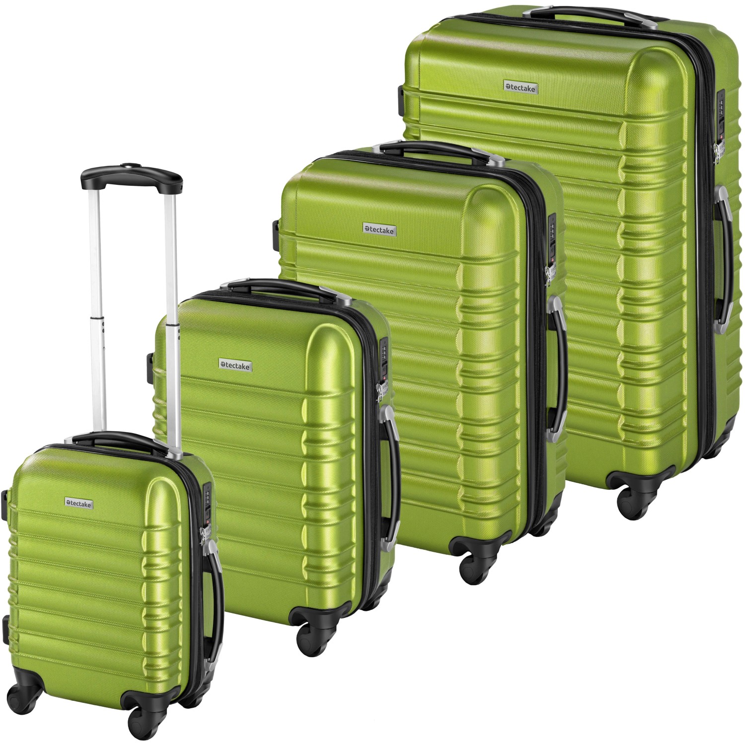 Tectake Hartschalenkoffer Set  4 Teilig  Aus Robustem Abs Kunststoff Mit Teleskopgriff  32 x 50 x 76 cm Grün