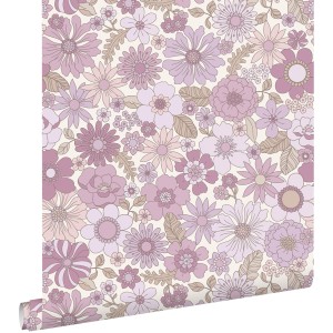 ESTAhome Vliestapete mit Retro Blumenmuster in Violett und Rosa. Dekorative Tapete für stilvolle Wände.