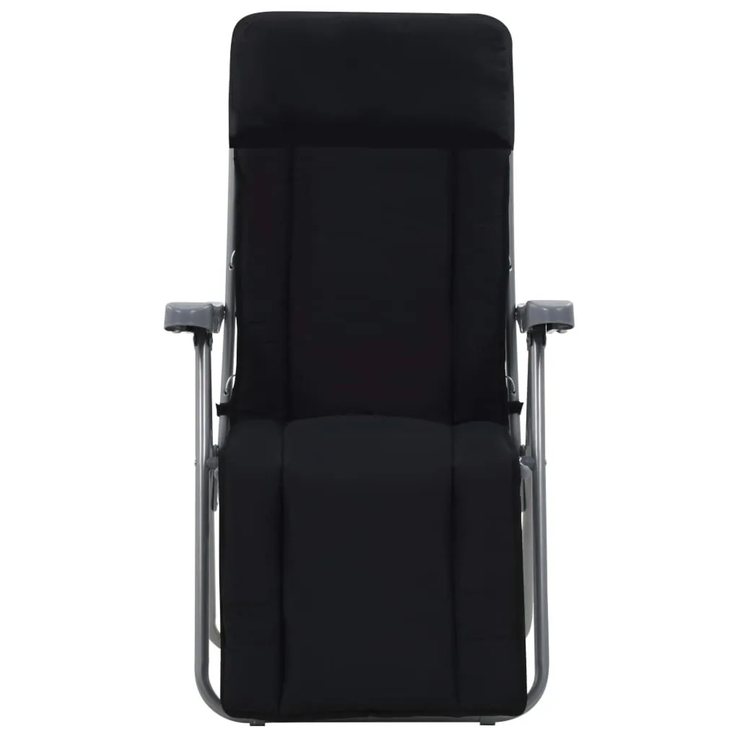 Schwarze, klappbare Gartenstühle (2 Stk.) mit Polstern. Ideal zum Entspannen im Garten oder beim Camping.