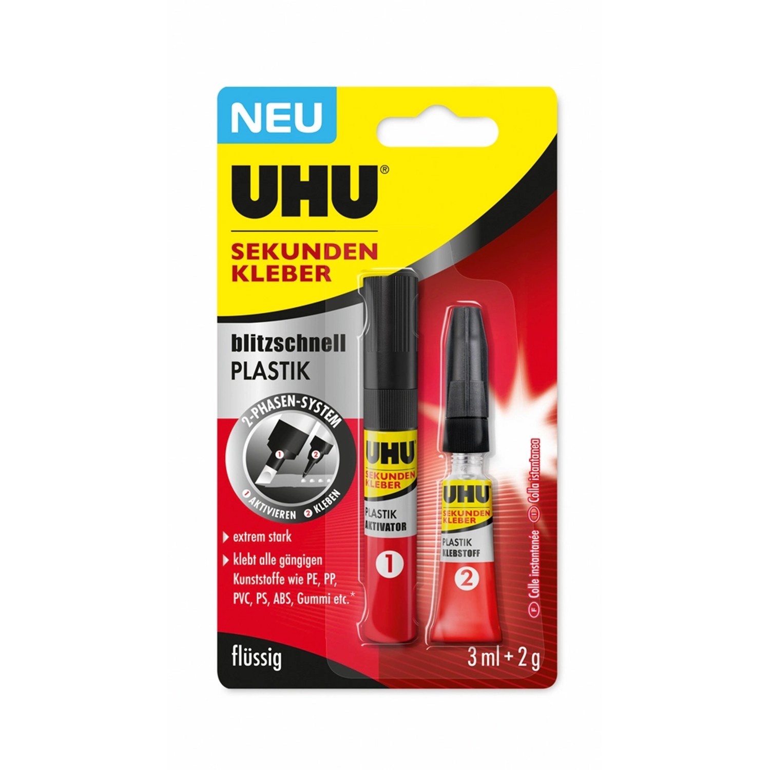 UHU Sekundekleber Plastik 2g + 3 ml