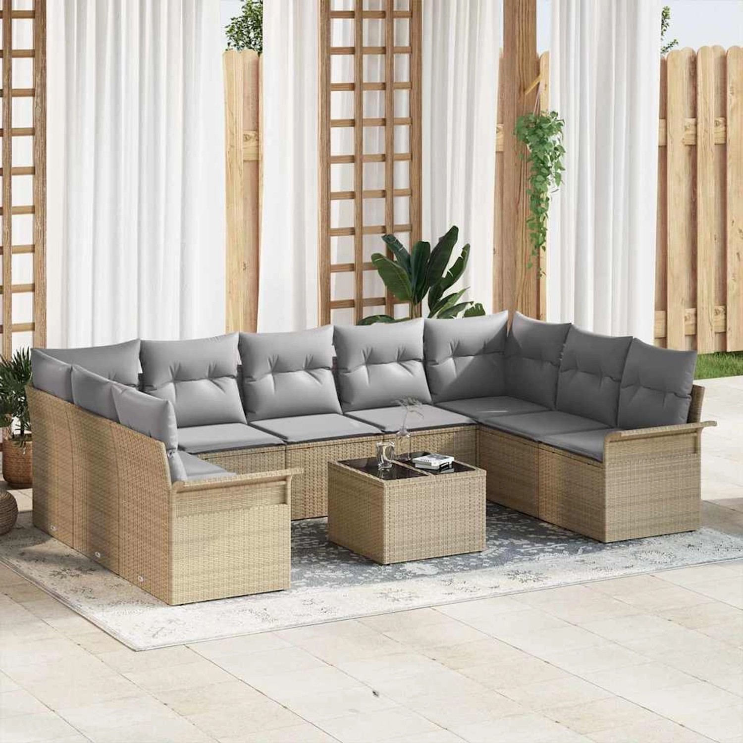 vidaXL Garten-Sofa-Set mit Kissen 10-Tlg Schwarz Poly Rattan 3354199 günstig online kaufen