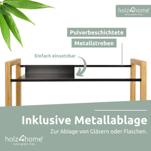 Schwarzes Getränkekistenregal aus Holz mit Edelstahlablage für 6 Kisten von holz4home.
