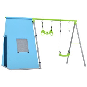 AIYAPLAY 3-in-1 Schaukelgestell mit Spielzelt, Turnringen und Schaukel für Kinder im Garten.