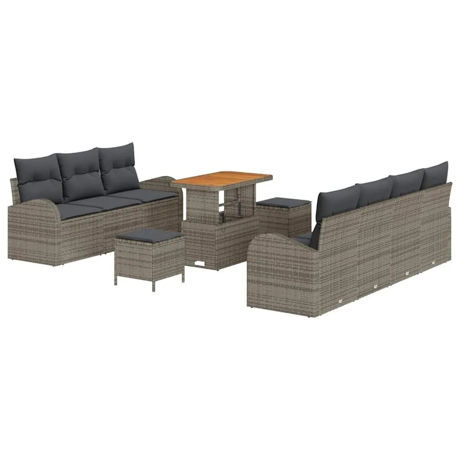 vidaXL Garten-Sofa-Set mit Kissen mit Speicher 10-Tlg Grau 3364313