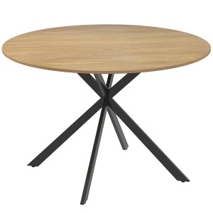 Runder HOMCOM Esstisch in Eiche mit schwarzem Stahlgestell im Industrie-Stil, 120x120x75 cm.