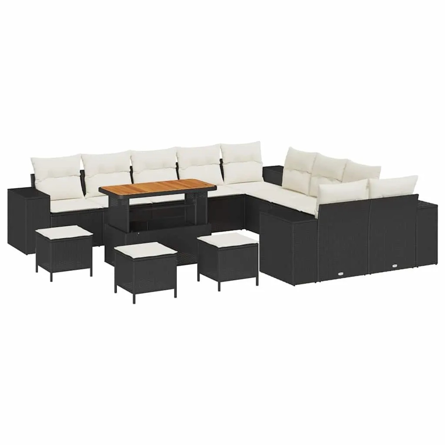 vidaXL Gartensofa-set mit Kissen 14-Tlg Schwarz und Creme Poly-Rattan 33640 günstig online kaufen