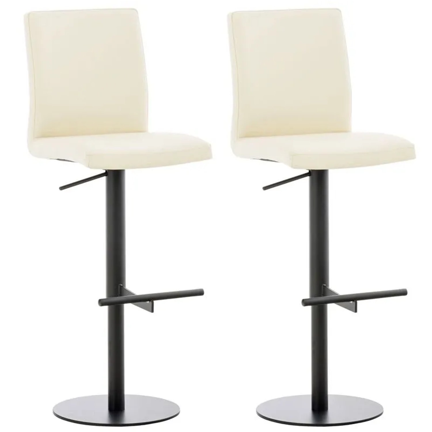 DELUKE 2er Set Barhocker DIVER Kunstleder Creme 40x49x93cm Schwarz Barstuhl Höhenverstellbar Mit Lehne Drehbar Tresenhoc...